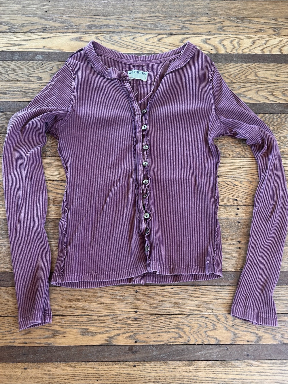 We The Free Ribbed Button-Front Top in Mauve